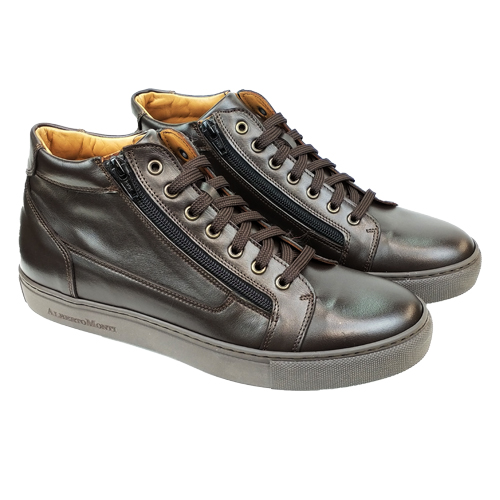 Sneakers alta Doppia Cerniera Nappa Testa di Moro Alberto Monti